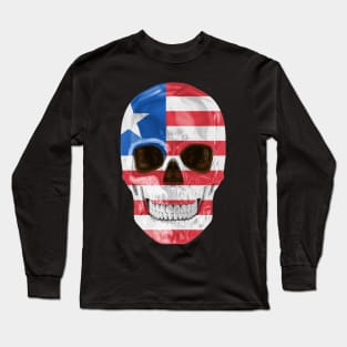 Liberia Flag Skull - Gift for Liberian With Roots From Liberia Long Sleeve T-Shirt